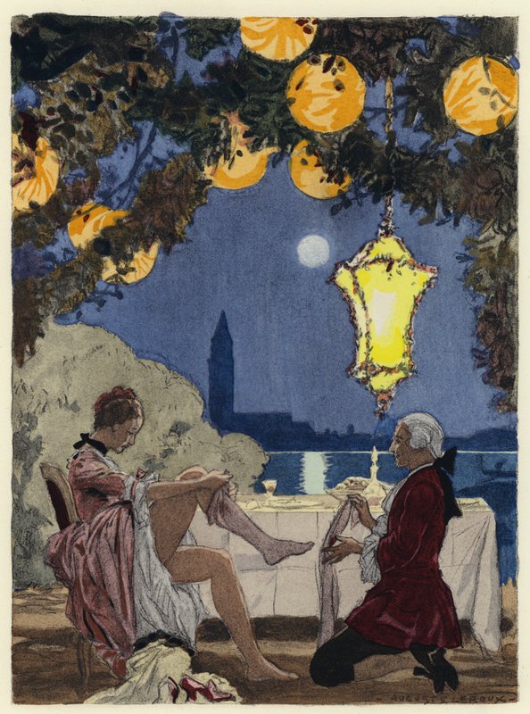 Illustration til Casanovas erindringer (farvelitografi) af Jules Marie Auguste Leroux