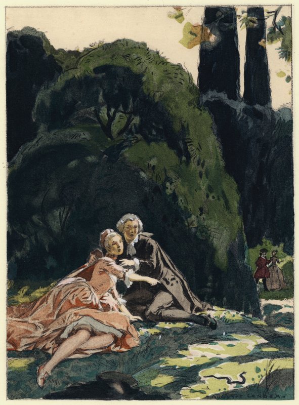 Illustration til Casanovas erindringer (farvelitografi) af Jules Marie Auguste Leroux