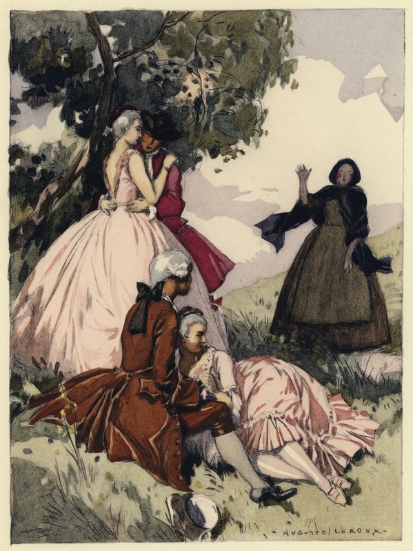 Illustration til Casanovas erindringer (farvelitografi) af Jules Marie Auguste Leroux