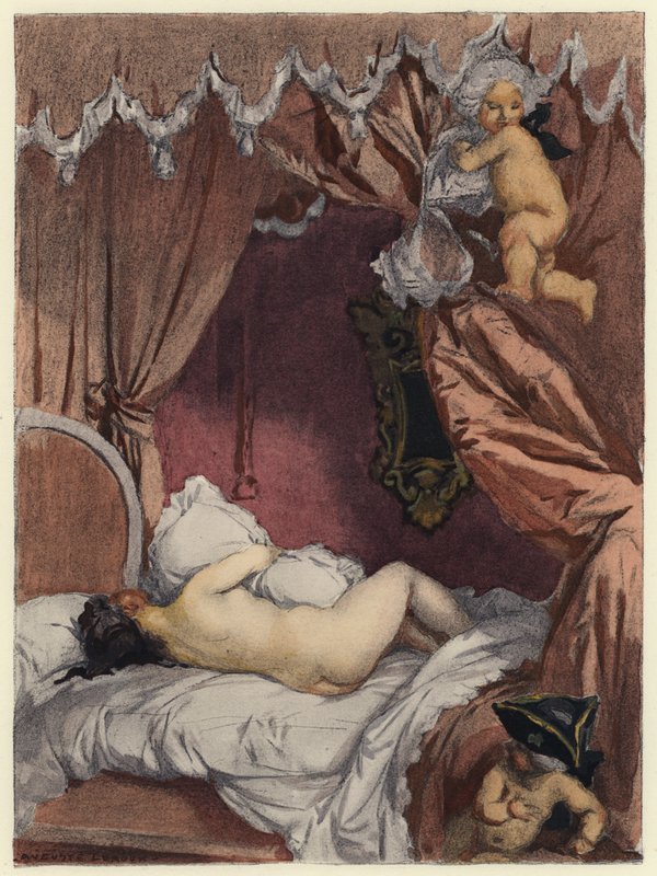 Illustration til Casanovas erindringer (farvelitografi) af Jules Marie Auguste Leroux