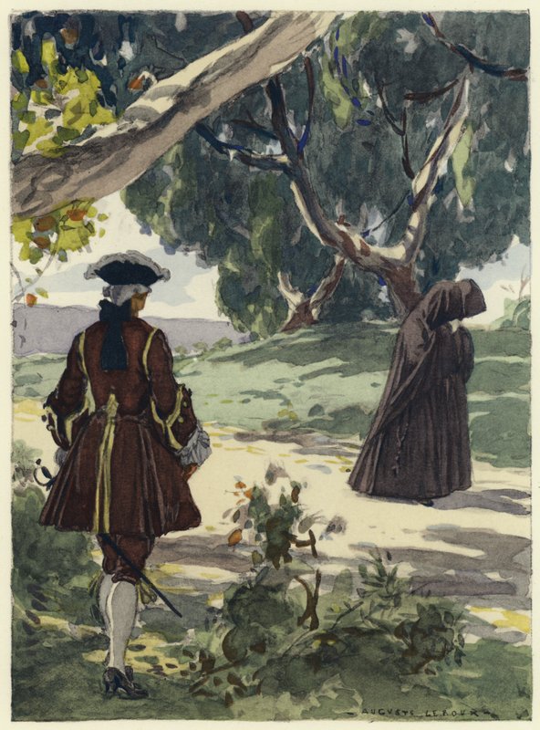 Illustration til Casanovas erindringer (farvelitografi) af Jules Marie Auguste Leroux