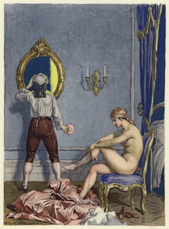 Illustration til Casanovas erindringer (farvelitografi) af Jules Marie Auguste Leroux