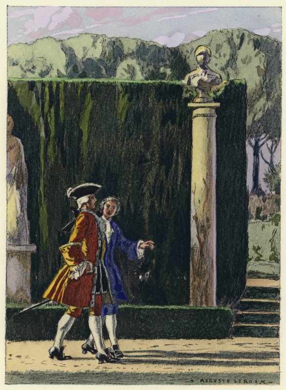 Illustration til Casanovas erindringer (farvelitografi) af Jules Marie Auguste Leroux