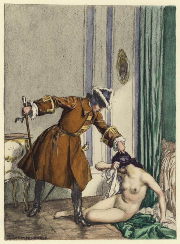 Illustration til Casanovas erindringer (farvelitografi) af Jules Marie Auguste Leroux