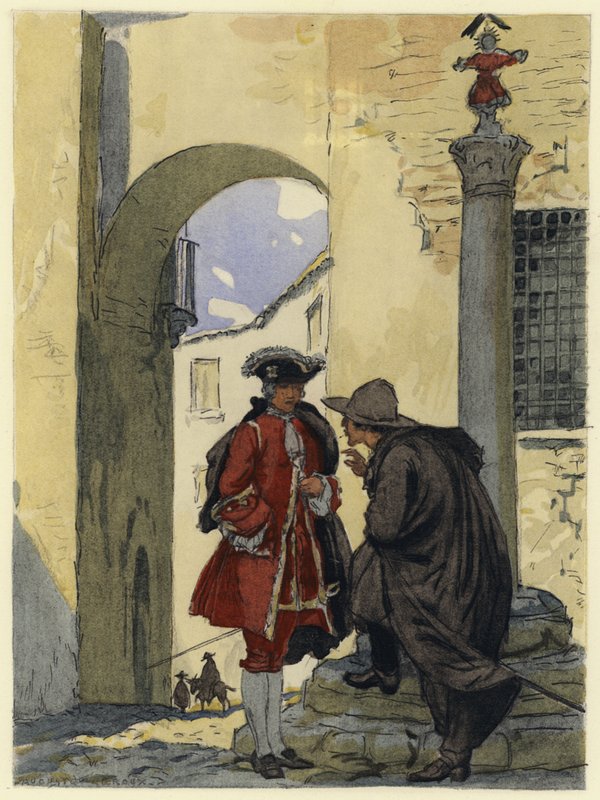 Illustration til Casanovas erindringer (farvelitografi) af Jules Marie Auguste Leroux