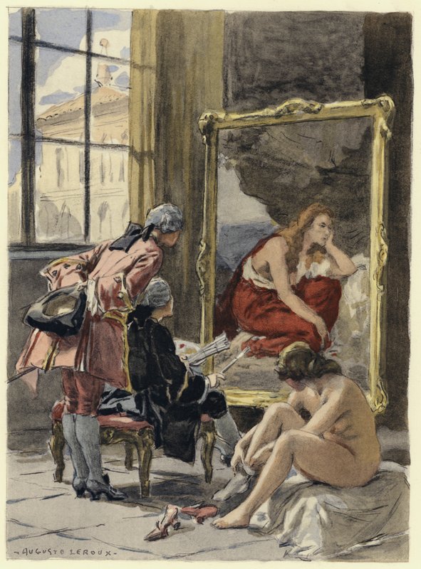 Illustration til Casanovas erindringer (farvelitografi) af Jules Marie Auguste Leroux