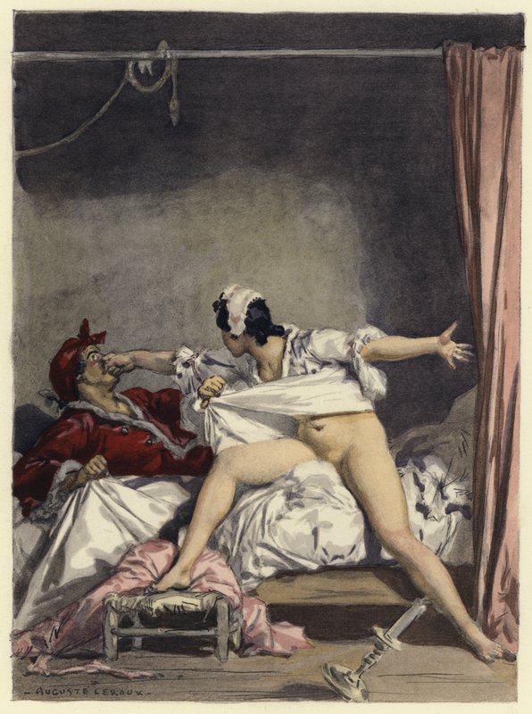 Illustration til Casanovas erindringer (farvelitografi) af Jules Marie Auguste Leroux