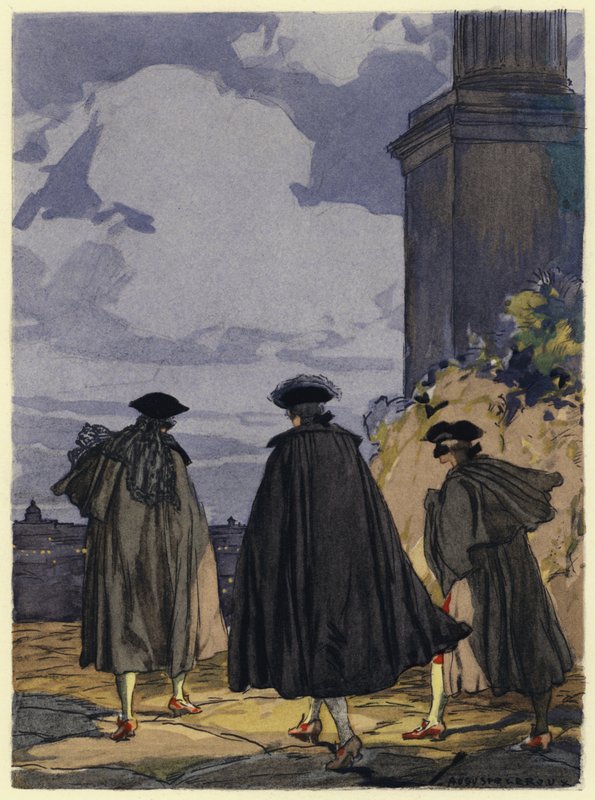 Illustration til Casanovas erindringer (farvelitografi) af Jules Marie Auguste Leroux