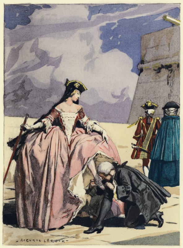 Illustration til Casanovas erindringer (farvelitografi) af Jules Marie Auguste Leroux