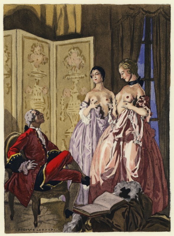 Illustration til Casanovas erindringer (farvelitografi) af Jules Marie Auguste Leroux