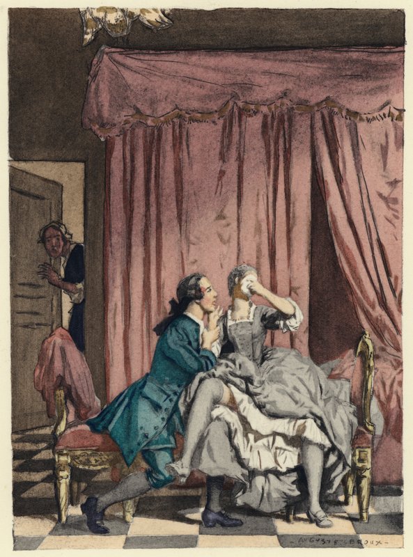 Illustration til Casanovas erindringer (farvelitografi) af Jules Marie Auguste Leroux