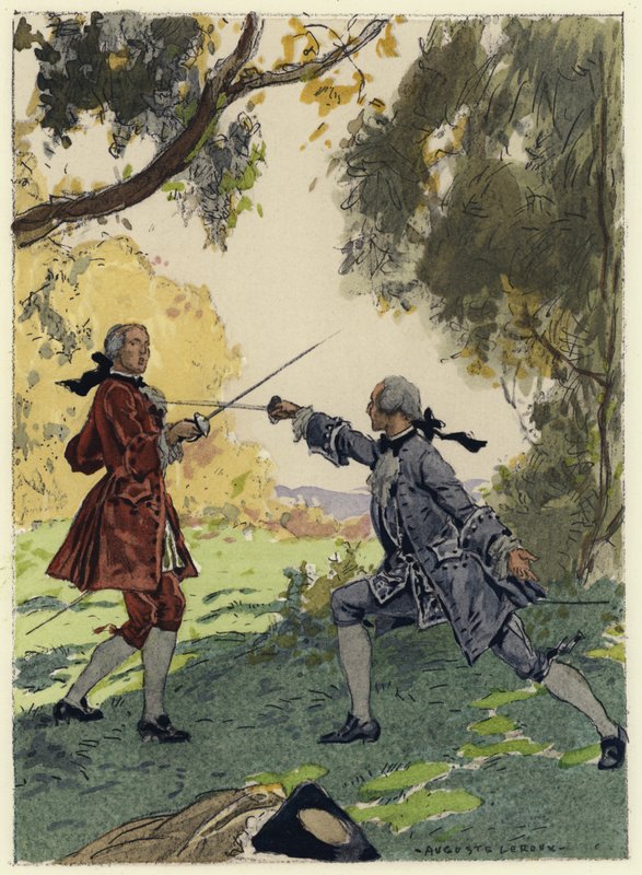 Illustration til Casanovas erindringer (farvelitografi) af Jules Marie Auguste Leroux