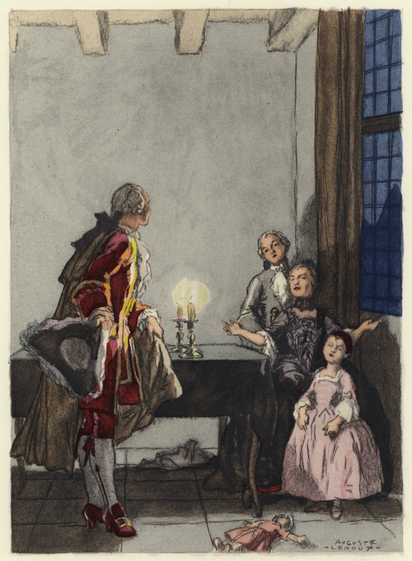 Illustration til Casanovas erindringer (farvelitografi) af Jules Marie Auguste Leroux