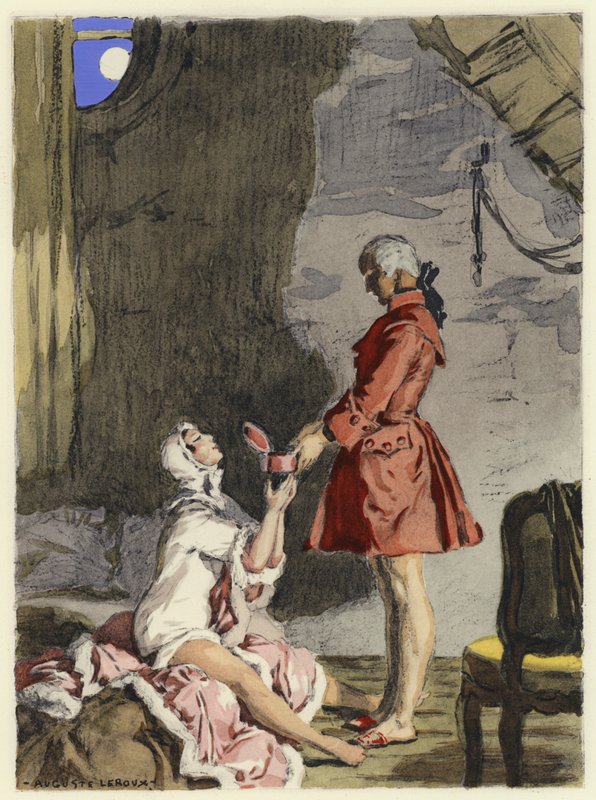 Illustration til Casanovas erindringer (farvelitografi) af Jules Marie Auguste Leroux