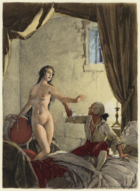 Illustration til Casanovas erindringer (farvelitografi) af Jules Marie Auguste Leroux