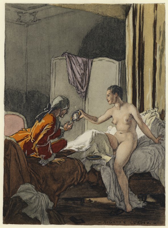 Illustration til Casanovas erindringer (farvelitografi) af Jules Marie Auguste Leroux