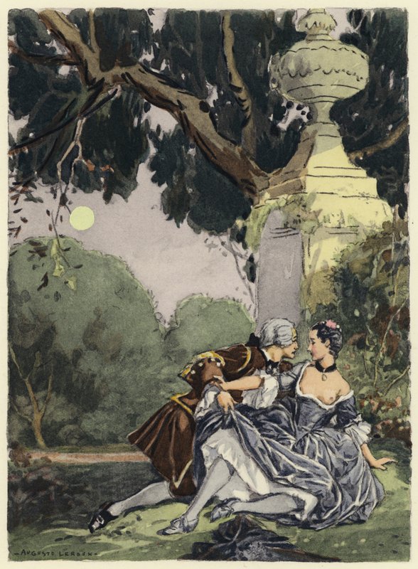 Illustration til Casanovas erindringer (farvelitografi) af Jules Marie Auguste Leroux