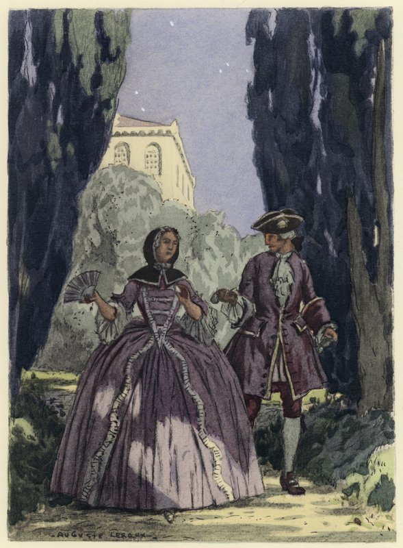 Illustration til Casanovas erindringer (farvelitografi) af Jules Marie Auguste Leroux