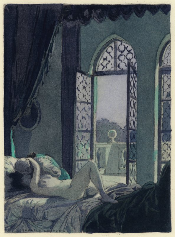 Illustration til Casanovas erindringer (farvelitografi) af Jules Marie Auguste Leroux