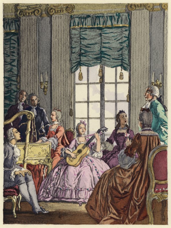 Illustration til Casanovas erindringer (farvelitografi) af Jules Marie Auguste Leroux