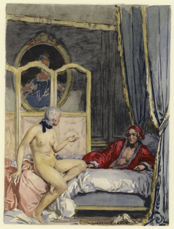 Illustration til Casanovas erindringer (farvelitografi) af Jules Marie Auguste Leroux