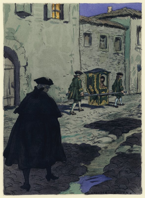 Illustration til Casanovas erindringer (farvelitografi) af Jules Marie Auguste Leroux