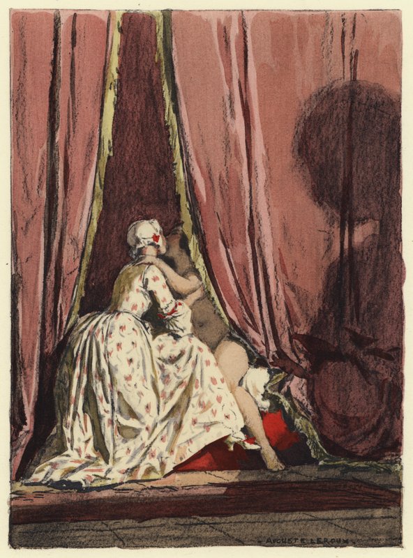 Illustration til Casanovas erindringer (farvelitografi) af Jules Marie Auguste Leroux
