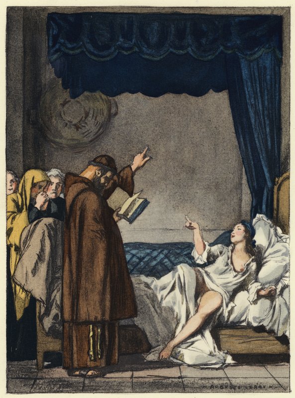 Illustration til Casanovas erindringer (farvelitografi) af Jules Marie Auguste Leroux