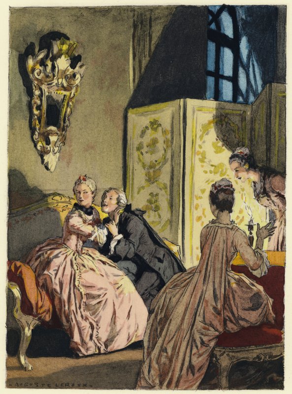 Illustration til Casanovas erindringer (farvelitografi) af Jules Marie Auguste Leroux
