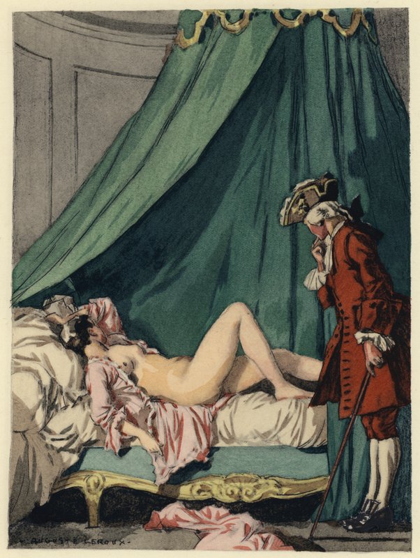Illustration til Casanovas erindringer (farvelitografi) af Jules Marie Auguste Leroux