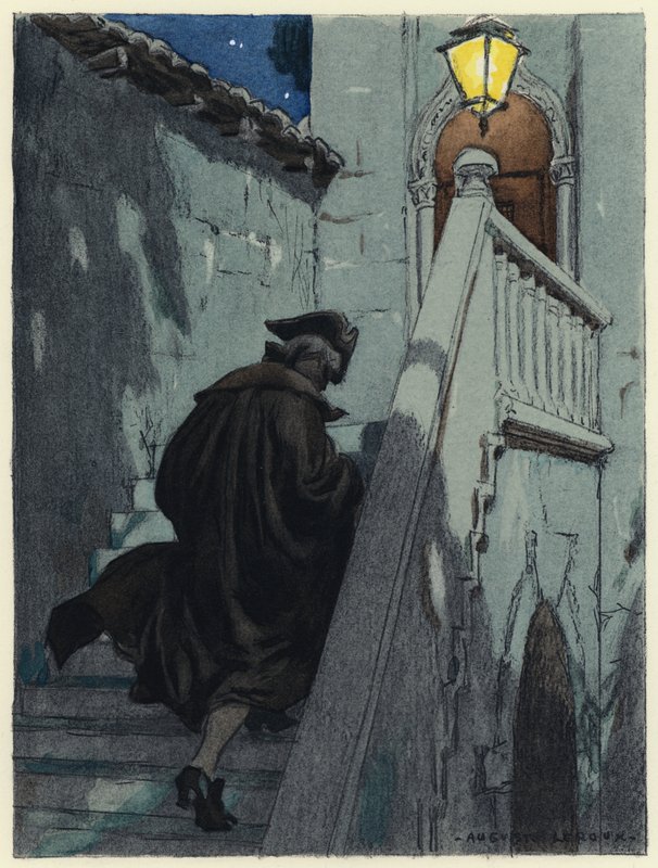 Illustration til Casanovas erindringer (farvelitografi) af Jules Marie Auguste Leroux