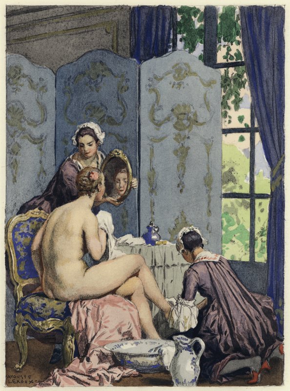 Illustration til Casanovas erindringer (farvelitografi) af Jules Marie Auguste Leroux