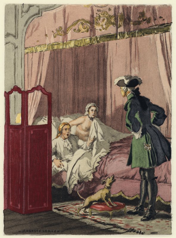 Illustration til Casanovas erindringer (farvelitografi) af Jules Marie Auguste Leroux