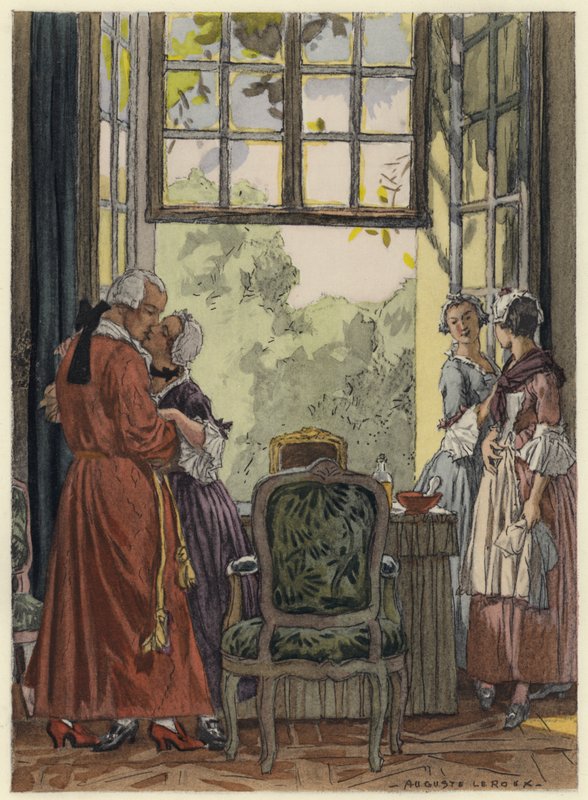 Illustration til Casanovas erindringer (farvelitografi) af Jules Marie Auguste Leroux