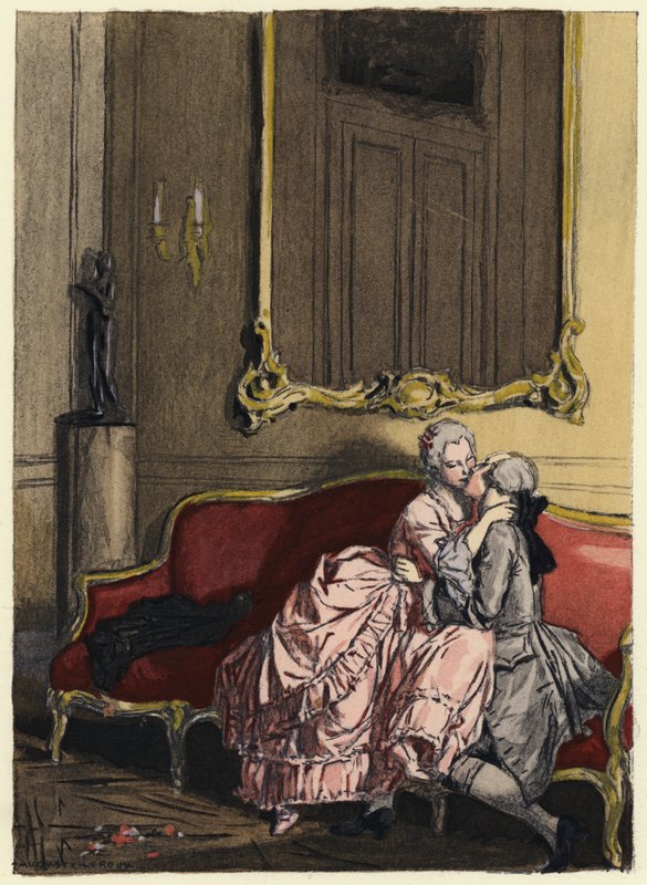 Illustration til Casanovas erindringer (farvelitografi) af Jules Marie Auguste Leroux