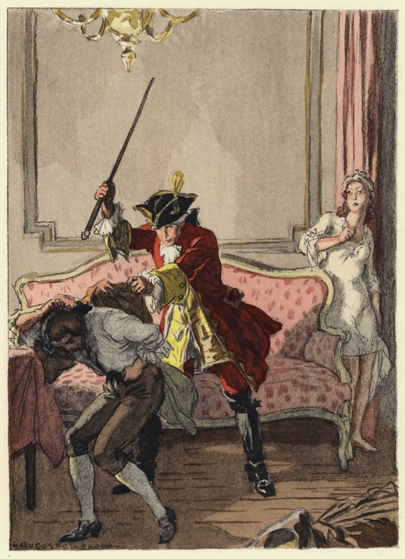 Illustration til Casanovas erindringer (farvelitografi) af Jules Marie Auguste Leroux
