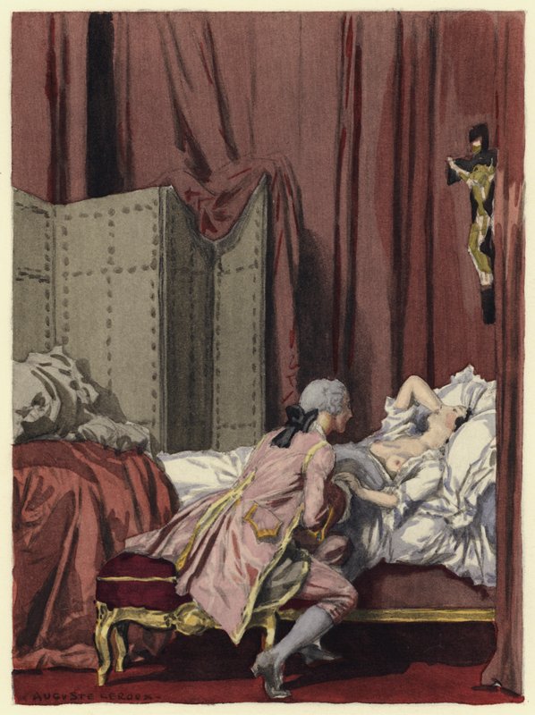 Illustration til Casanovas erindringer (farvelitografi) af Jules Marie Auguste Leroux
