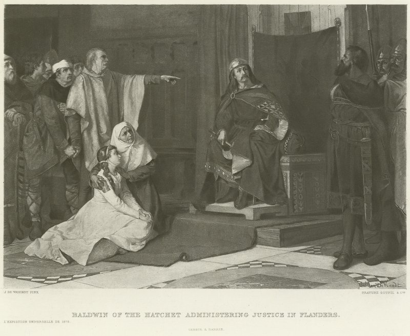 Baldwin of the Hatchet administrerer retfærdighed i Flandern (dybtryk) af Juliaan de Vriendt
