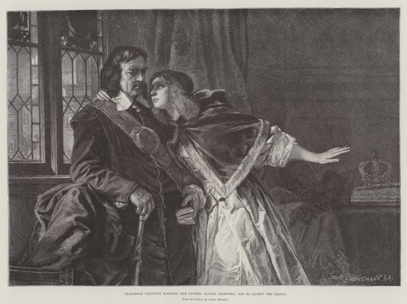 Elizabeth Claypole advarer sin far, Oliver Cromwell, om ikke at acceptere kronen af Julius Friedrich Anton Schrader