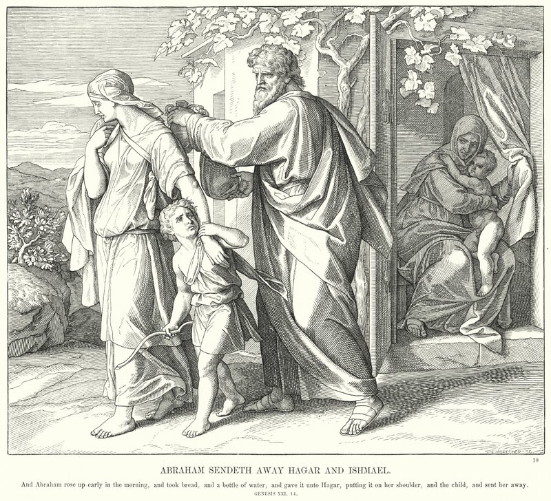 Abraham sender Hagar og Ismael væk (stik) af Julius (after) Schnorr von Carolsfeld
