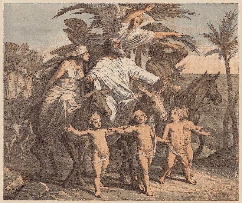 Abraham ser det forjættede land, Første Mosebog, XII, 7 (koloreret stik) af Julius (after) Schnorr von Carolsfeld