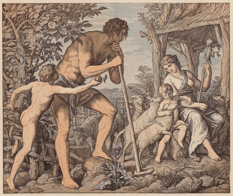 Adam og Eva efter syndefaldet, Første Mosebog, III af Julius (after) Schnorr von Carolsfeld