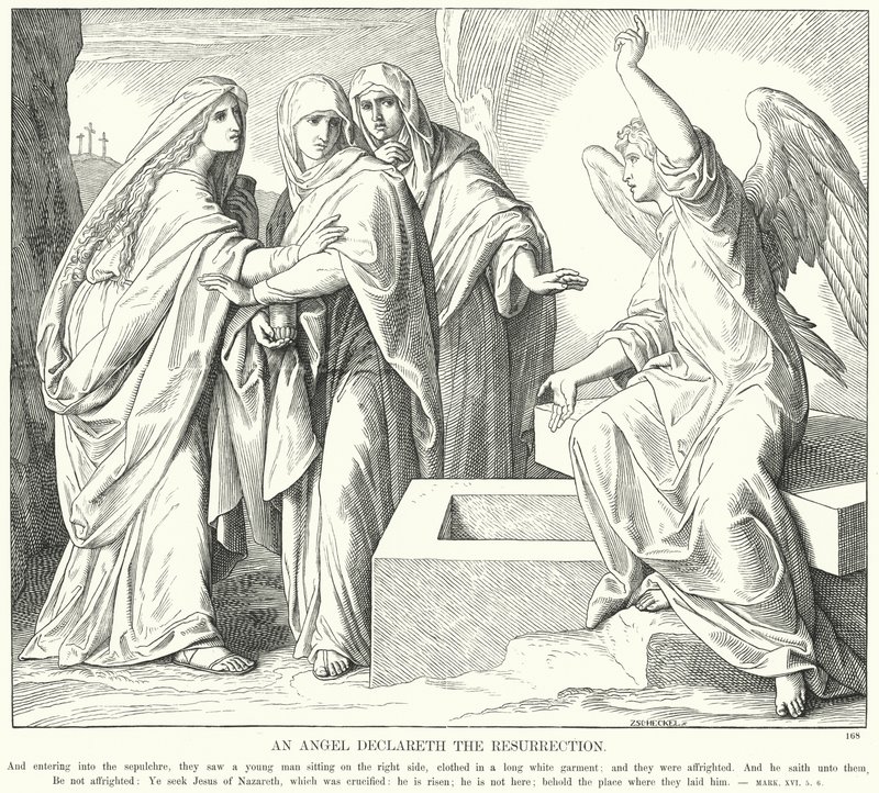 En engel erklærer opstandelsen (gravering) af Julius (after) Schnorr von Carolsfeld