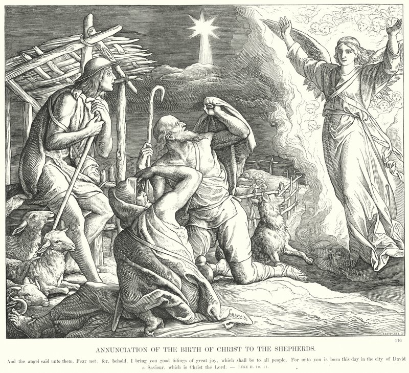 Bebudelse af Kristi fødsel til hyrderne (gravering) af Julius (after) Schnorr von Carolsfeld