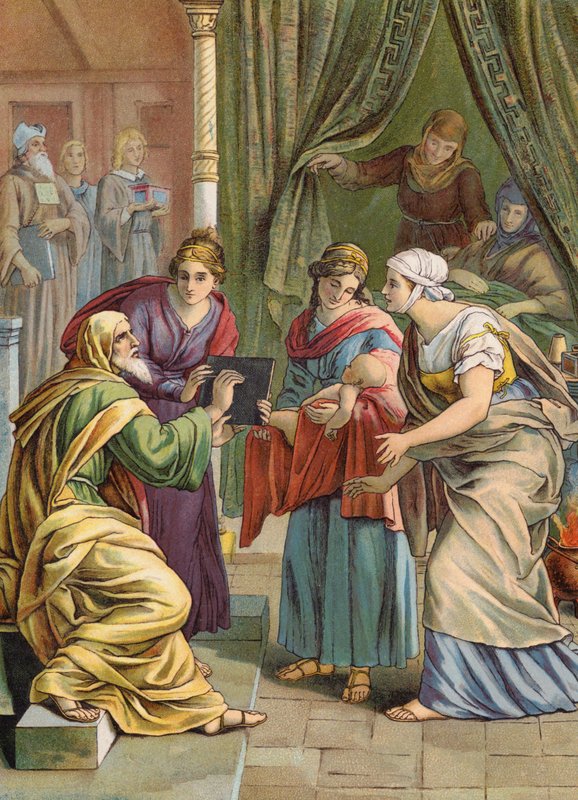 Johannes Døberens fødsel (farvelitografi) af Julius (after) Schnorr von Carolsfeld