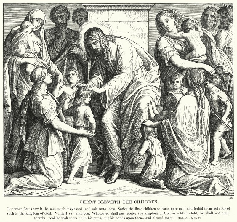 Kristus velsigner børnene (gravering) af Julius (after) Schnorr von Carolsfeld