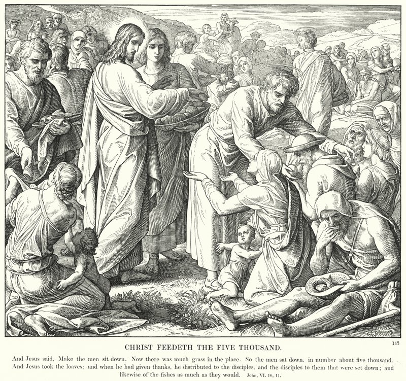 Kristus fodrer de fem tusinde (gravering) af Julius (after) Schnorr von Carolsfeld