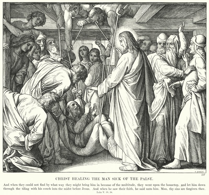 Kristus helbreder den paresesyge mand (gravering) af Julius (after) Schnorr von Carolsfeld