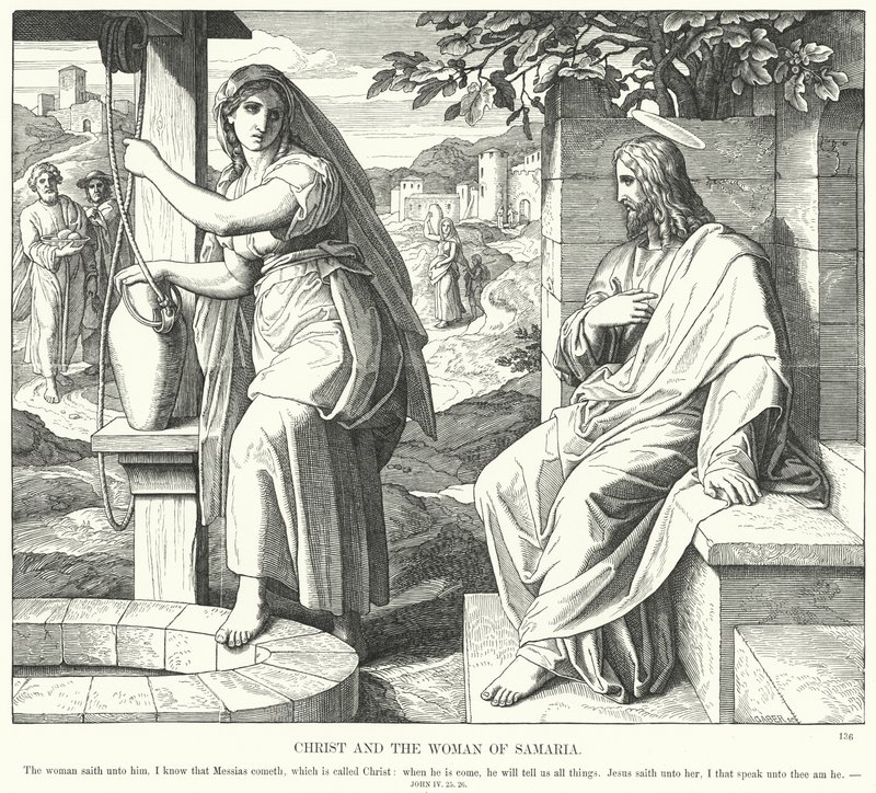 Kristus og kvinden i Samaria (gravering) af Julius (after) Schnorr von Carolsfeld