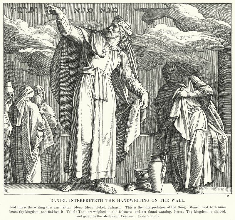 Daniel tolker håndskriften på væggen (gravering) af Julius (after) Schnorr von Carolsfeld